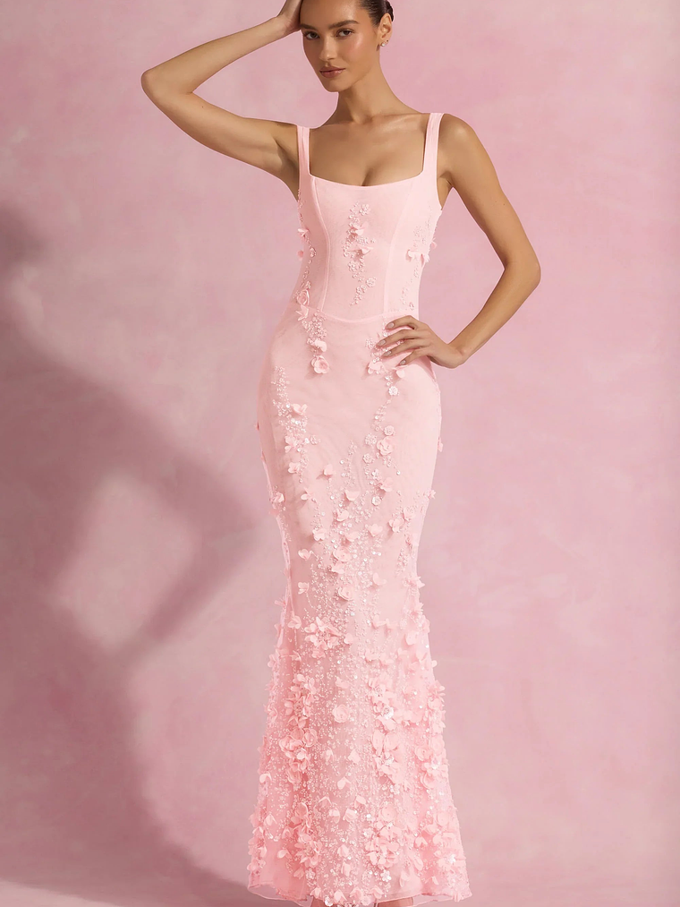 Embellished Fishtail Corset Gown in Pink 8