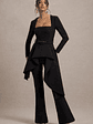 Eminent | Black Square-Neck Flared-Leg Jumpsuit With Draped Waist - thumbnail 5