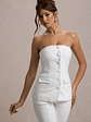 Elliana | White Strapless Button Front Tailored Top - thumbnail 3