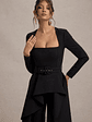 Eminent | Black Square-Neck Flared-Leg Jumpsuit With Draped Waist - thumbnail 6