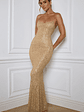 Embellished Fishtail Maxi Dress in Gold - thumbnail 6