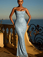 Embellished Fishtail Maxi Dress in Light Blue - thumbnail 1