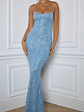 Embellished Fishtail Maxi Dress in Light Blue - thumbnail 4