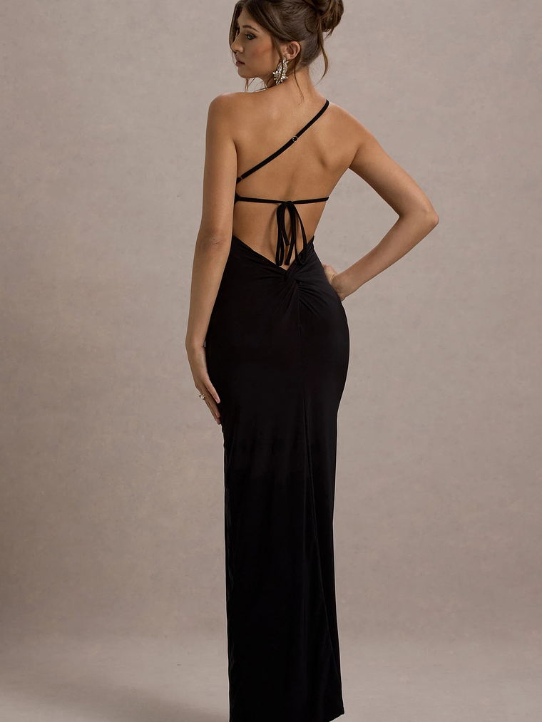 Dressing Up | Black One Shoulder Maxi Dress With Open Back Detail 1