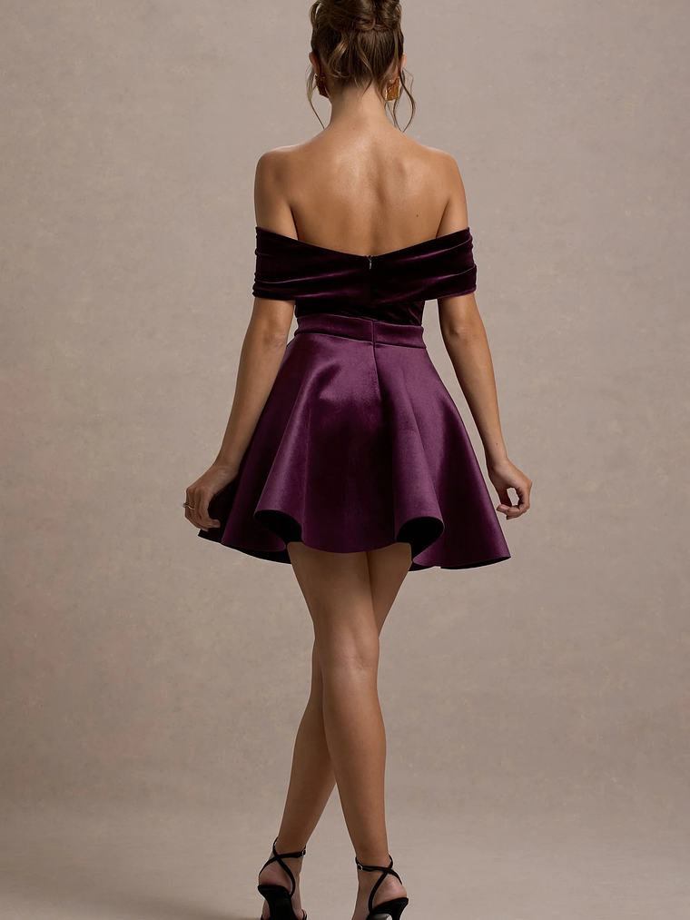 Dede | Port Velvet Bow Bardot Skater Mini Dress 2
