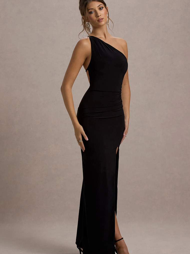 Dressing Up | Black One Shoulder Maxi Dress With Open Back Detail 2