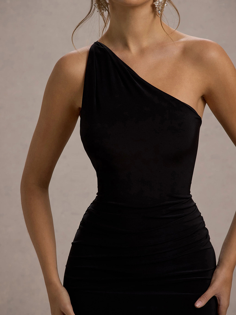 Dressing Up | Black One Shoulder Maxi Dress With Open Back Detail 3