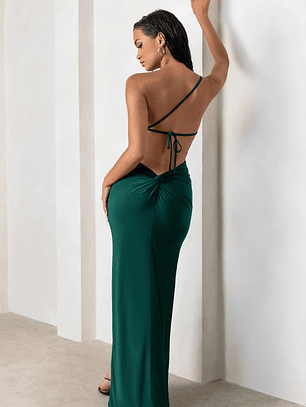 Dressing Up | Bottle Green One Shoulder Maxi Dress With Open Back Detail