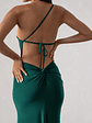Dressing Up | Bottle Green One Shoulder Maxi Dress With Open Back Detail - thumbnail 3