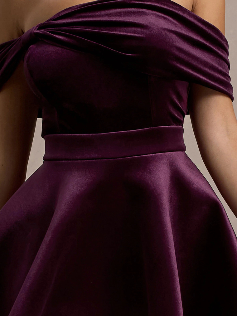 Dede | Port Velvet Bow Bardot Skater Mini Dress 7