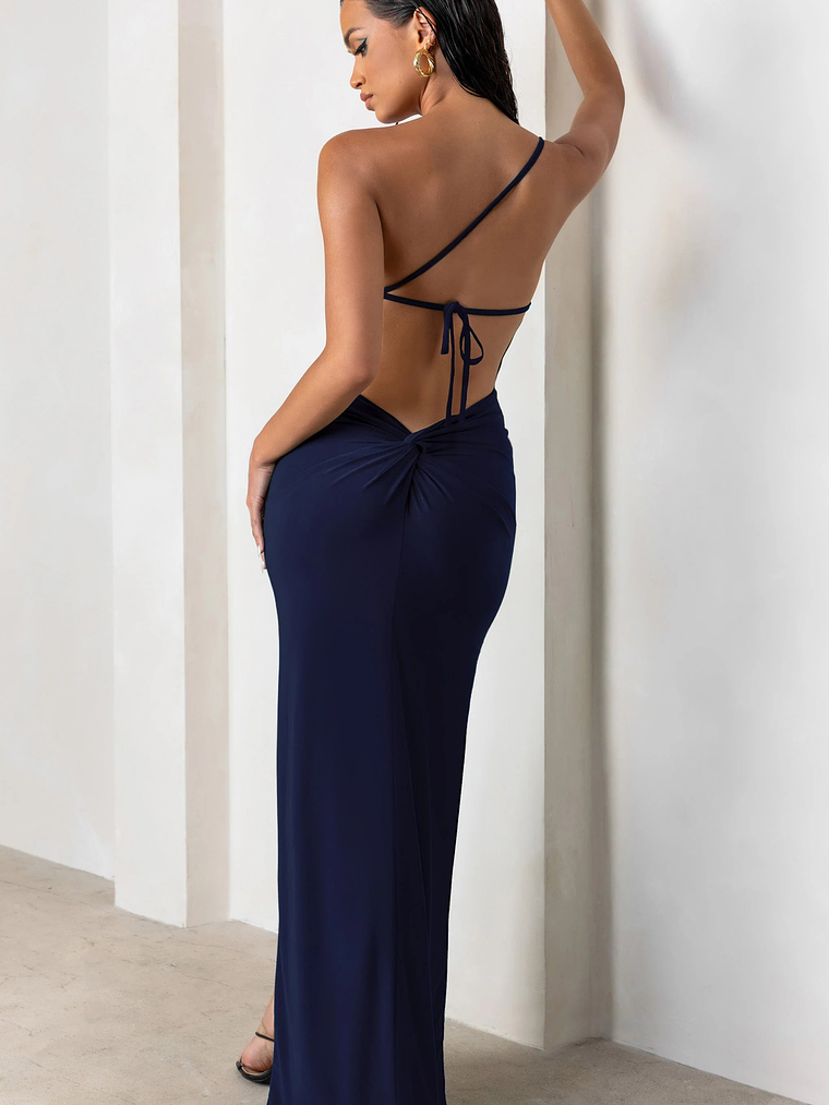 Dressing Up | Navy One Shoulder Maxi Dress With Open Back Detail 1