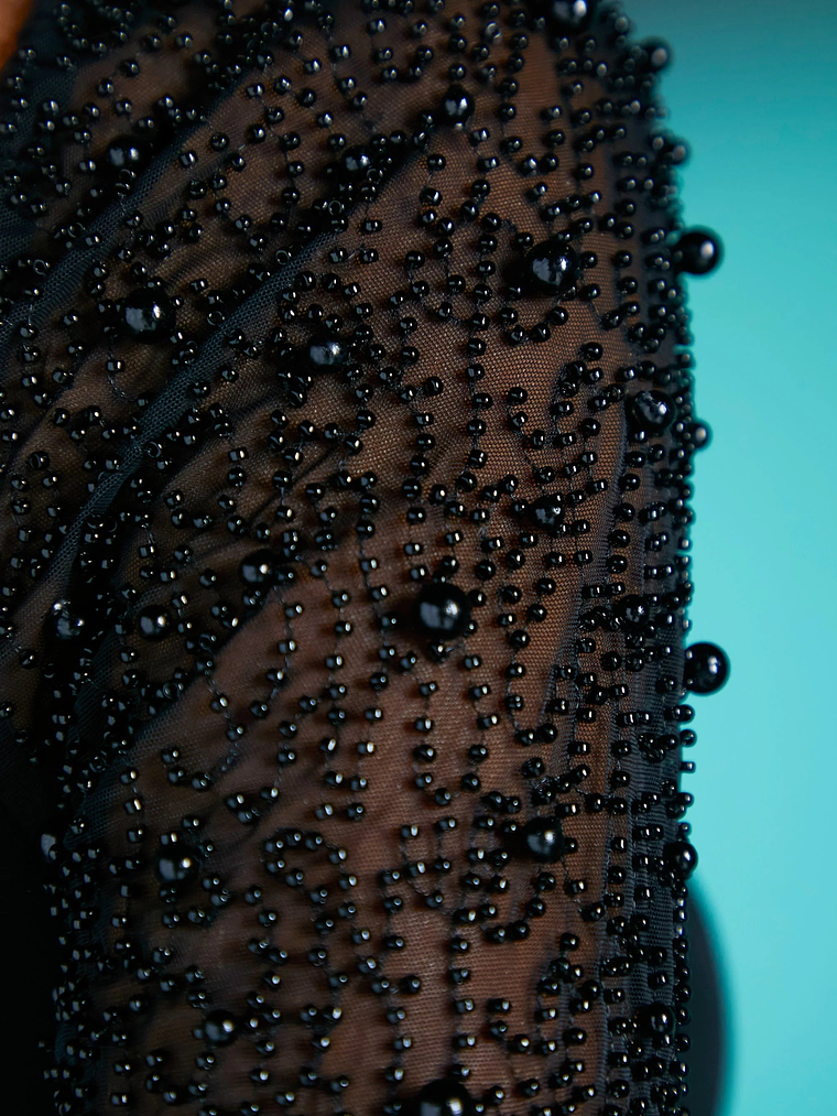 Embellished Long Sleeve Mini Dress in Black 7