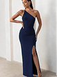 Dressing Up | Navy One Shoulder Maxi Dress With Open Back Detail - thumbnail 4