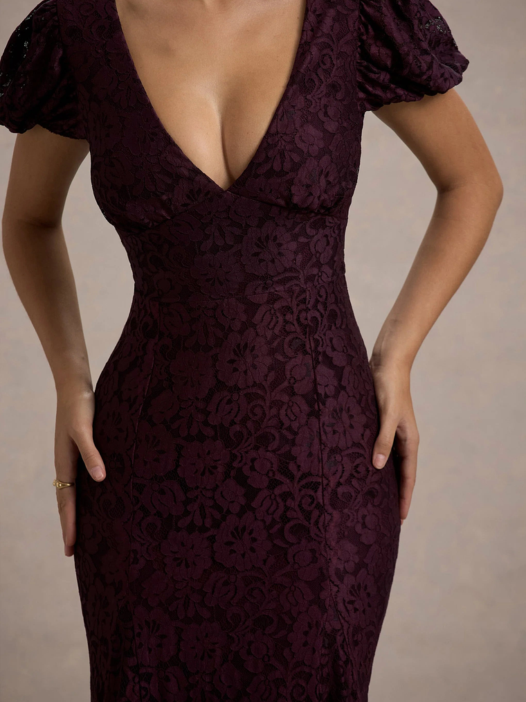 Elestria | Port Lace V-Neck Puff-Sleeve Maxi Dress 6