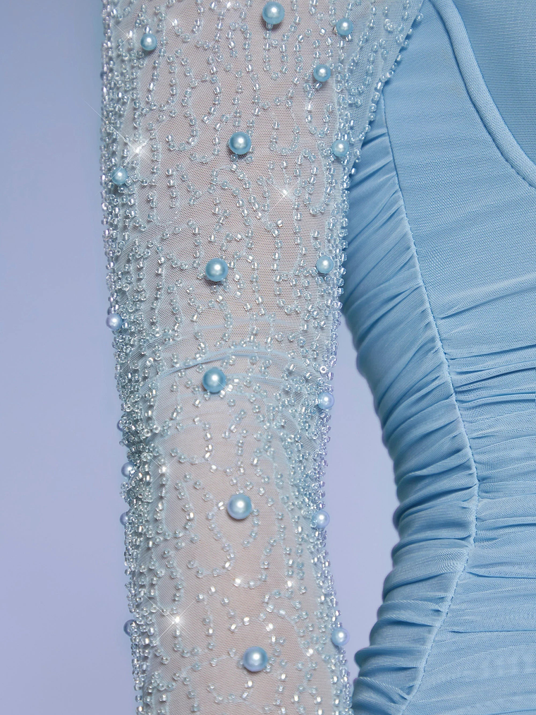 Embellished Long Sleeve Mini Dress in Blue 4