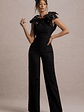 Elma | Black Straight-Leg Jumpsuit With Embellished Bows - thumbnail 4