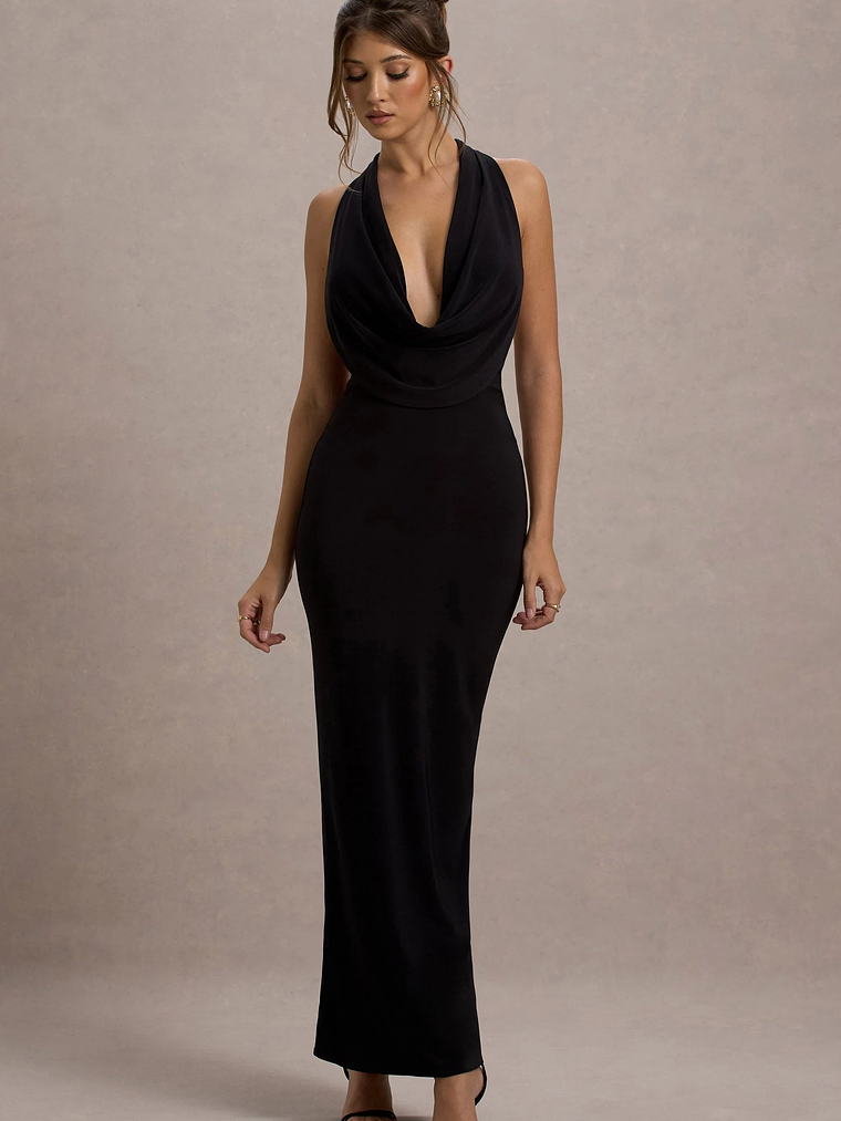 Edessa | Black Plunge-Neck Maxi Dress 5
