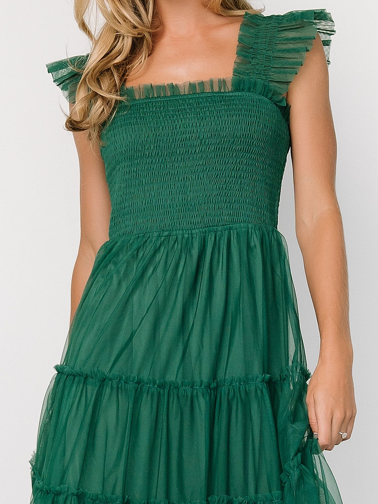 Emma Smocked Tulle Dress | Emerald 2
