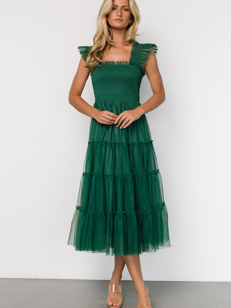 Emma Smocked Tulle Dress | Emerald 4