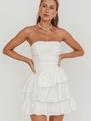 Destini Strapless Layered Frill Mini Dress Off White