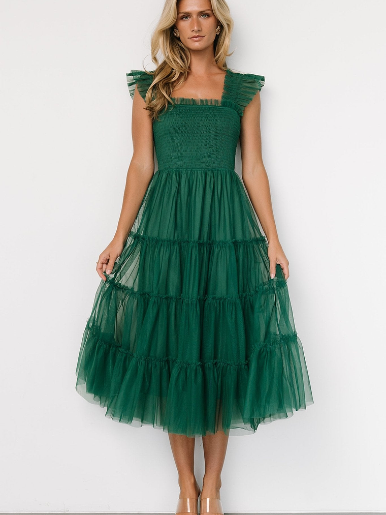 Emma Smocked Tulle Dress | Emerald 6