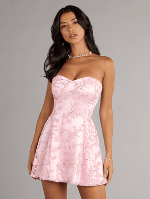 Erin Satin Floral Embroidered Lace-Up Dress