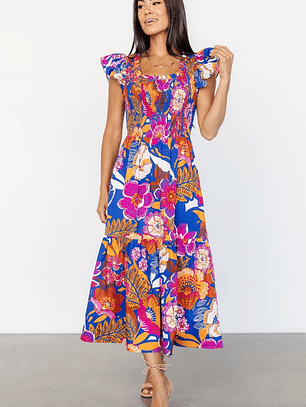 Dominique Midi Dress | Cobalt + Fuchsia Multi