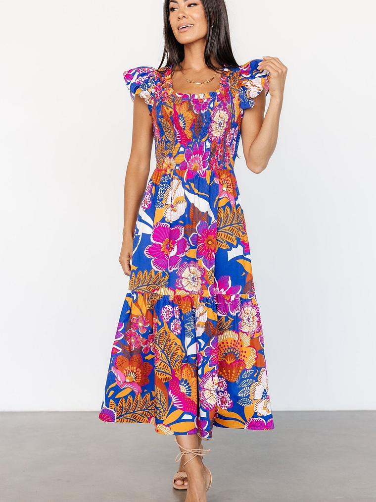 Dominique Midi Dress | Cobalt + Fuchsia Multi 1