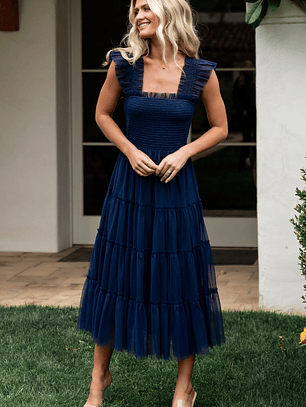 Emma Smocked Tulle Dress | Navy