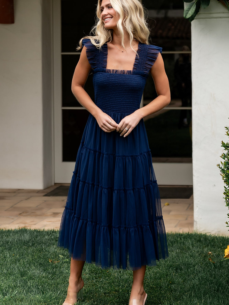 Emma Smocked Tulle Dress | Navy 1
