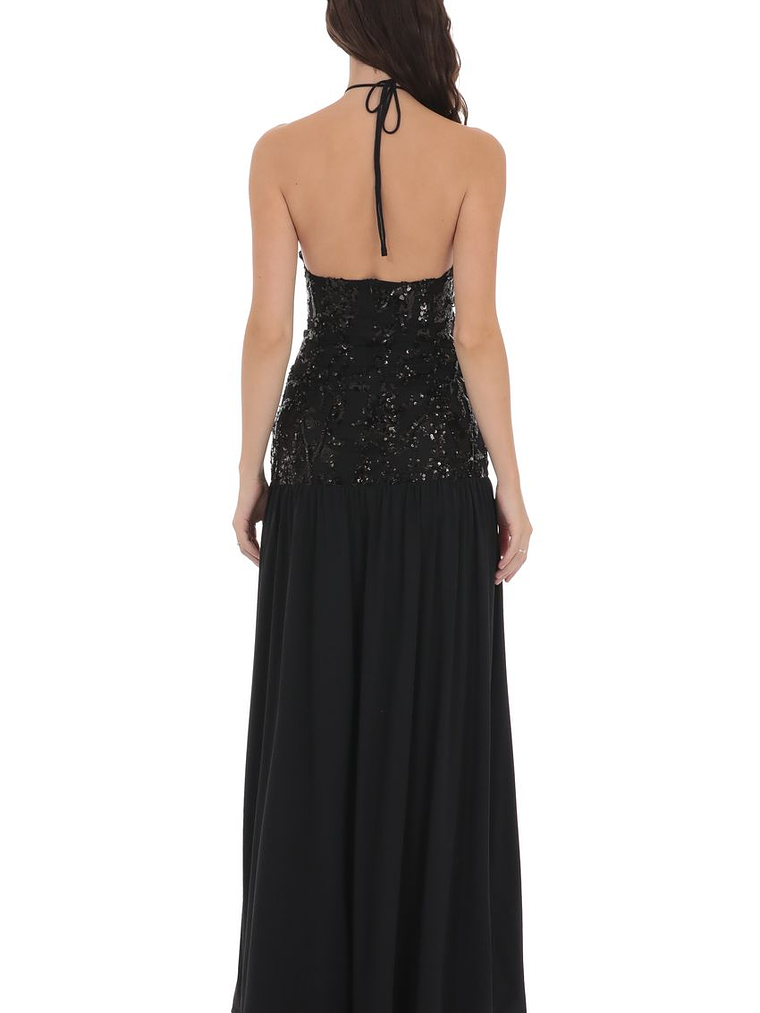 Drop Waist Sequin Maxi Dress in Black 2