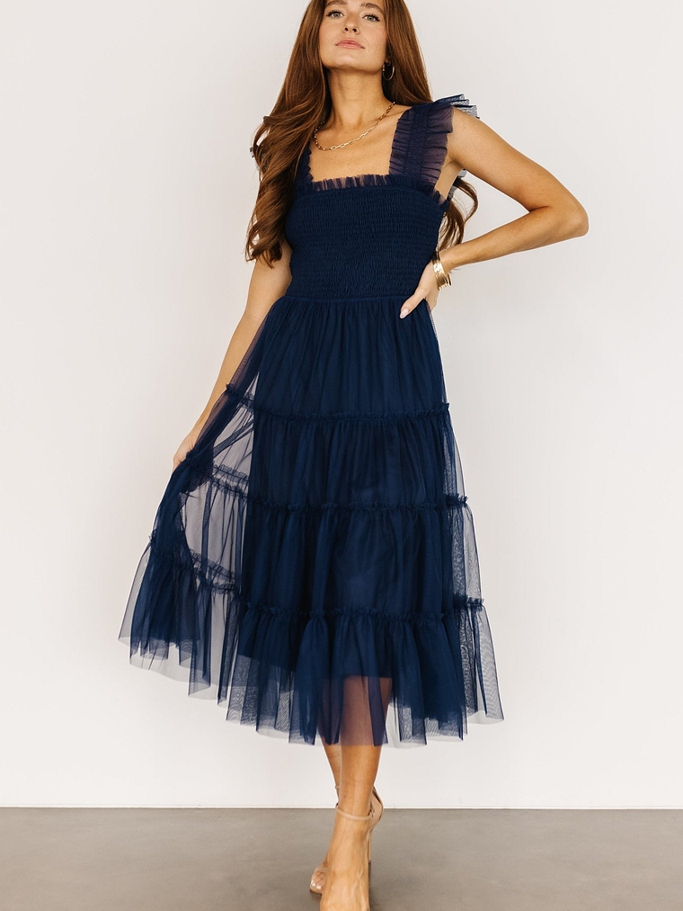 Emma Smocked Tulle Dress | Navy 2