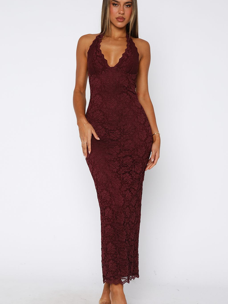 Destiny Lace Maxi Dress Burgundy 2