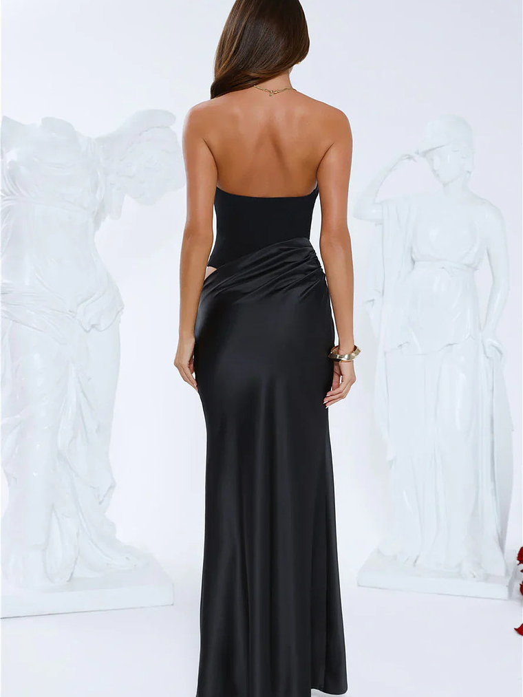 Elevated Simplicity Strapless Satin Maxi Dress Black 8