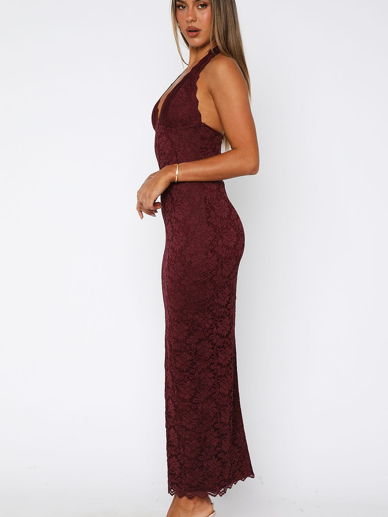 Destiny Lace Maxi Dress Burgundy 3