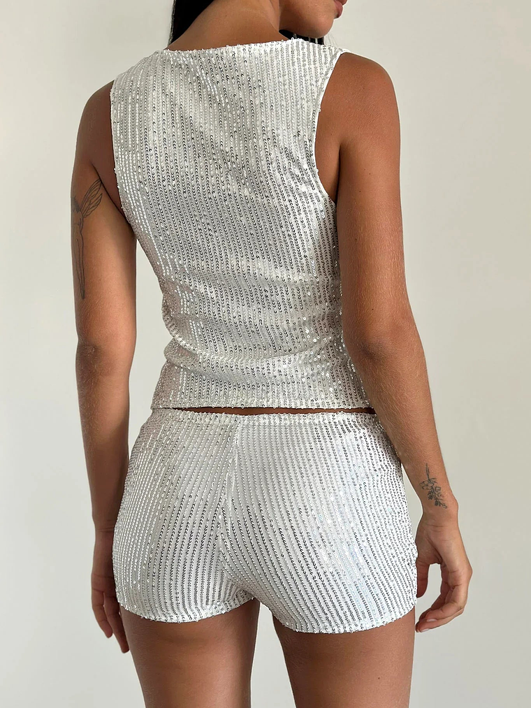 Erna Shorts Silver Chrome Sequin 2