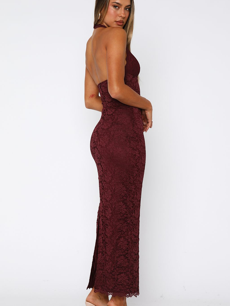 Destiny Lace Maxi Dress Burgundy 4