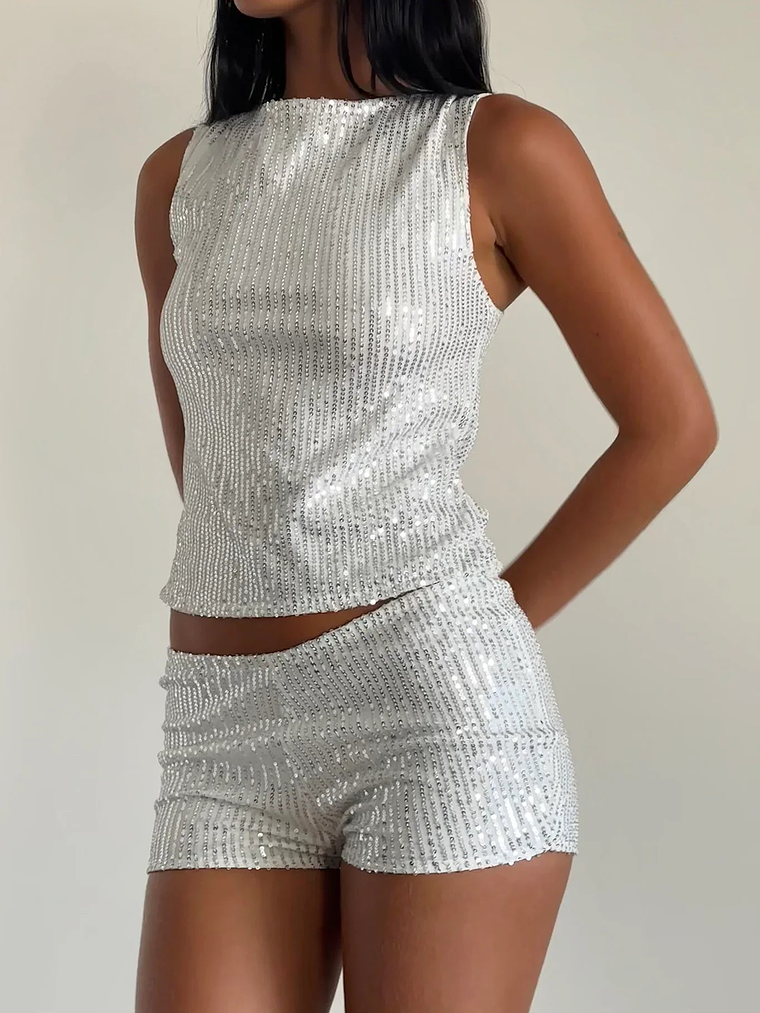 Erna Shorts Silver Chrome Sequin 3