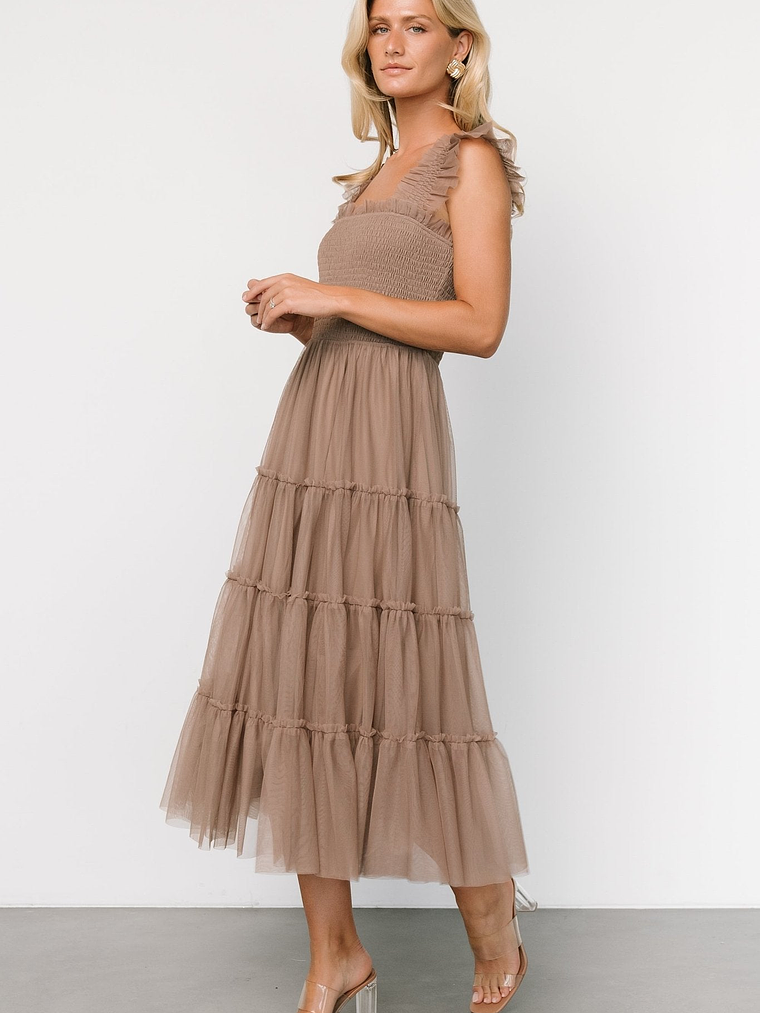 Emma Smocked Tulle Dress | Taupe 3