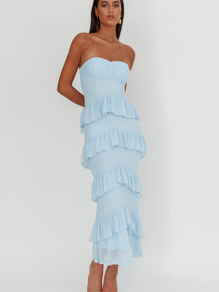 Dulce Dreams Sweetheart Neckline Frill Maxi Dress Blue 5