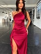Elianna One Shoulder Satin Maxi Dress - Burgundy - thumbnail 2