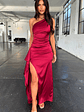 Elianna One Shoulder Satin Maxi Dress - Burgundy - thumbnail 3