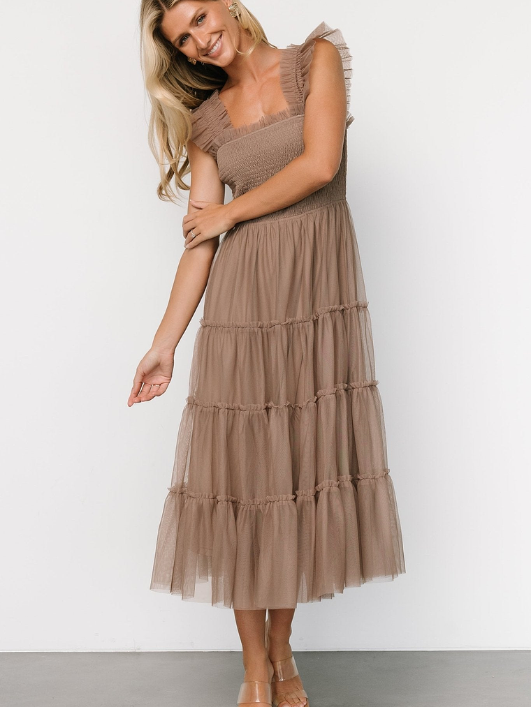 Emma Smocked Tulle Dress | Taupe 6