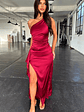 Elianna One Shoulder Satin Maxi Dress - Burgundy - thumbnail 4