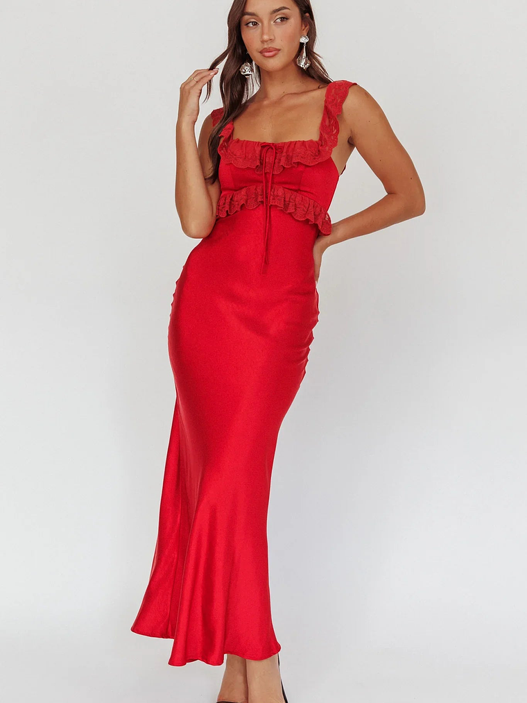 Escapade Lace Trim Maxi Dress Cherry 5