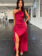 Elianna One Shoulder Satin Maxi Dress - Burgundy - thumbnail 5