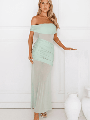 Dewdrop Dream Off Shoulder Mesh Maxi Dress
