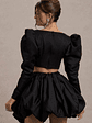 Eloisa | Black Satin Puff-Sleeve Cropped Jacket - thumbnail 2