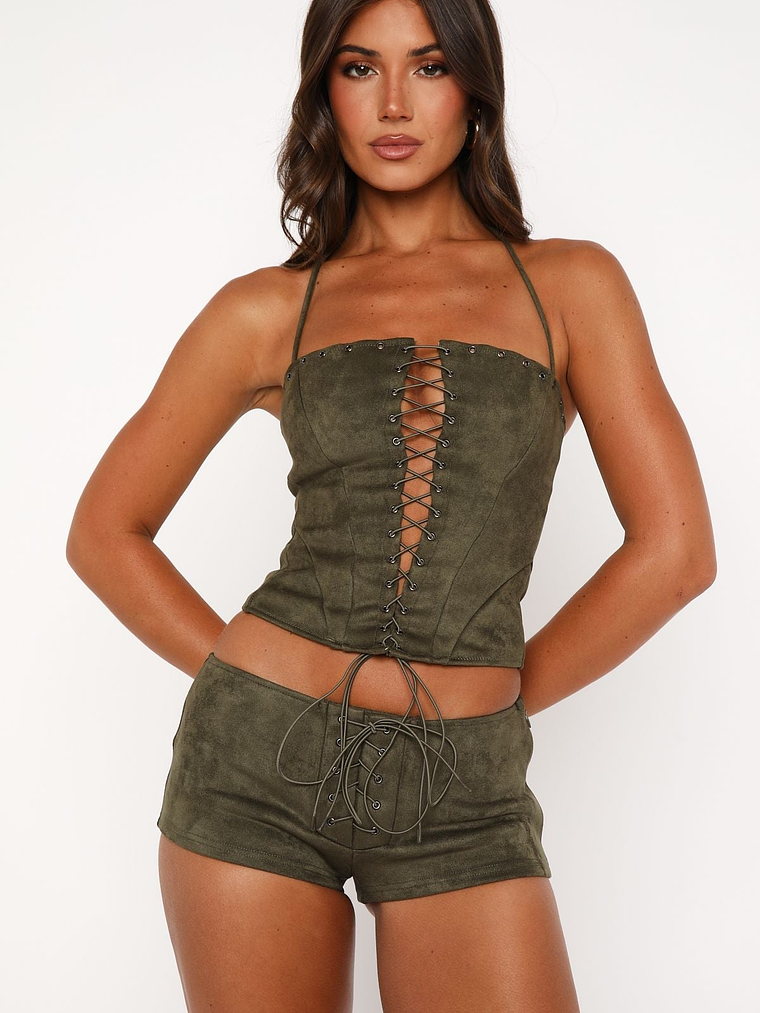 Don't Speak Faux Suede Bustier Cactus 2