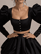 Eloisa | Black Satin Puff-Sleeve Cropped Jacket - thumbnail 3